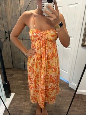 ZARA Spaghetti-Strap Orange Floral Midi Dress